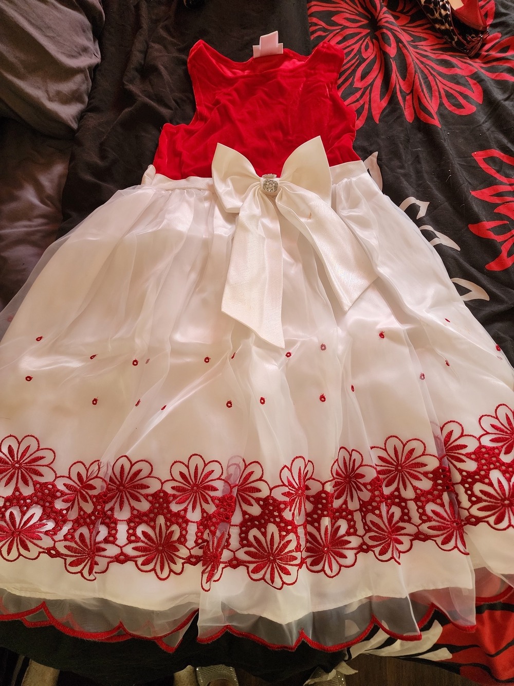 Sweet Heart Rose Red Velvet Girls Dress Top